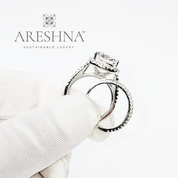 5 Carat Cushion Cut Lab Created Diamond Engagement Ring Bridal Wedding Ring Set - Picture 9 of 14